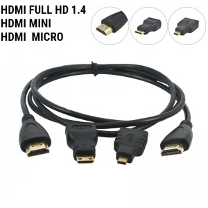 ΕΠΙΧΡΥΣΩΜΕΝΟ 3 ΣΕ 1 ΚΑΛΩΔΙΟ HDMI 1.5 ΜΕΤΡΩΝ ΜΕ ΑΝΤΑΠΤΟΡΑ MICRO KAI MINI TR100 OEM